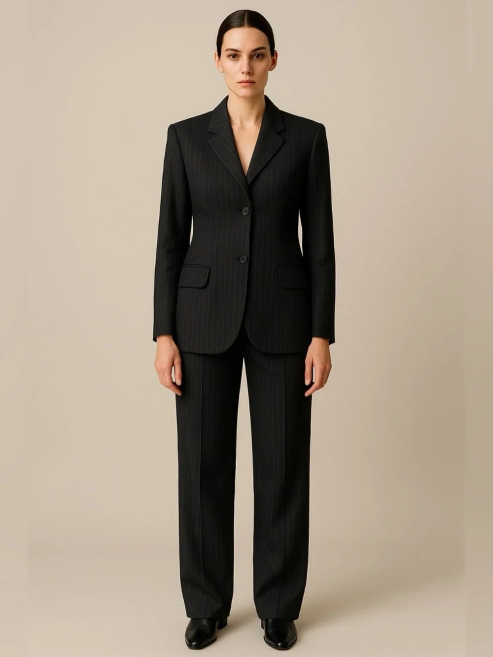 le chateau Black Pinstripe Women’s pantsuit - Picture 1 of 13